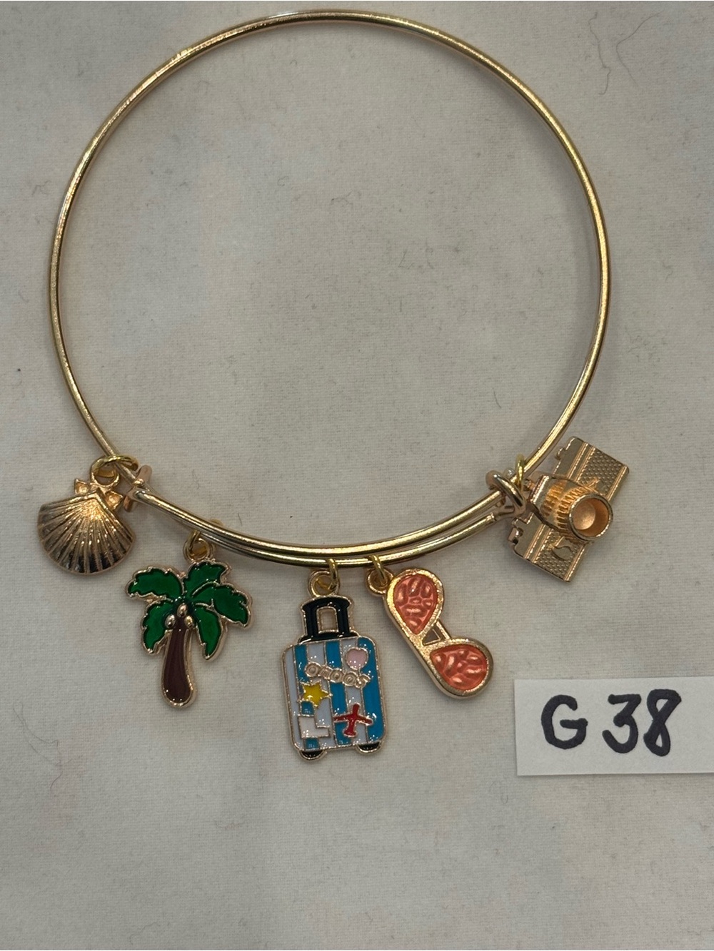 G38 Travel Sunglasses Palm Tree Camera Shell Vacation Charm Bangle Bracelet